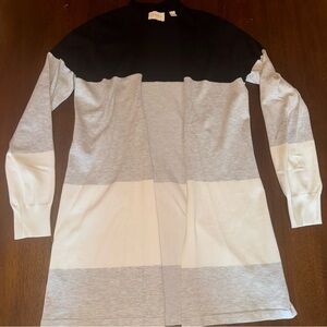 Cyrus Colorblock Open Cardigan Sweater White Heather Gray Black Size Small